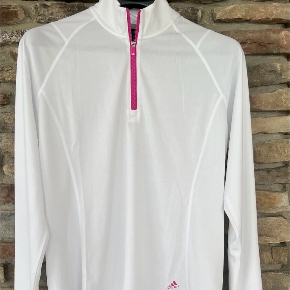 NWOT Adidas Golf Essential Textured Women's 1/4 Zip LS White Fuschia